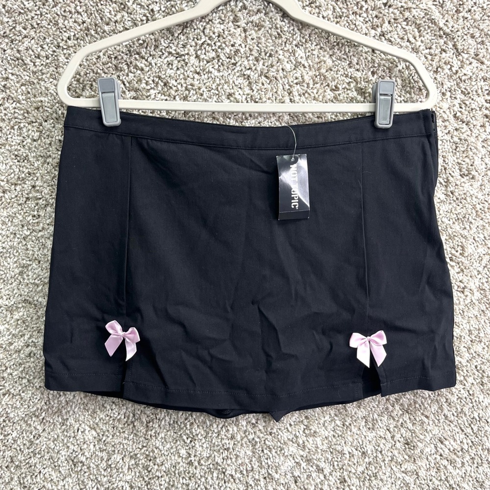 Hot Topic Skort Women's XL Sweet Society Black Double Slit Pink Bow Low Rise NWT